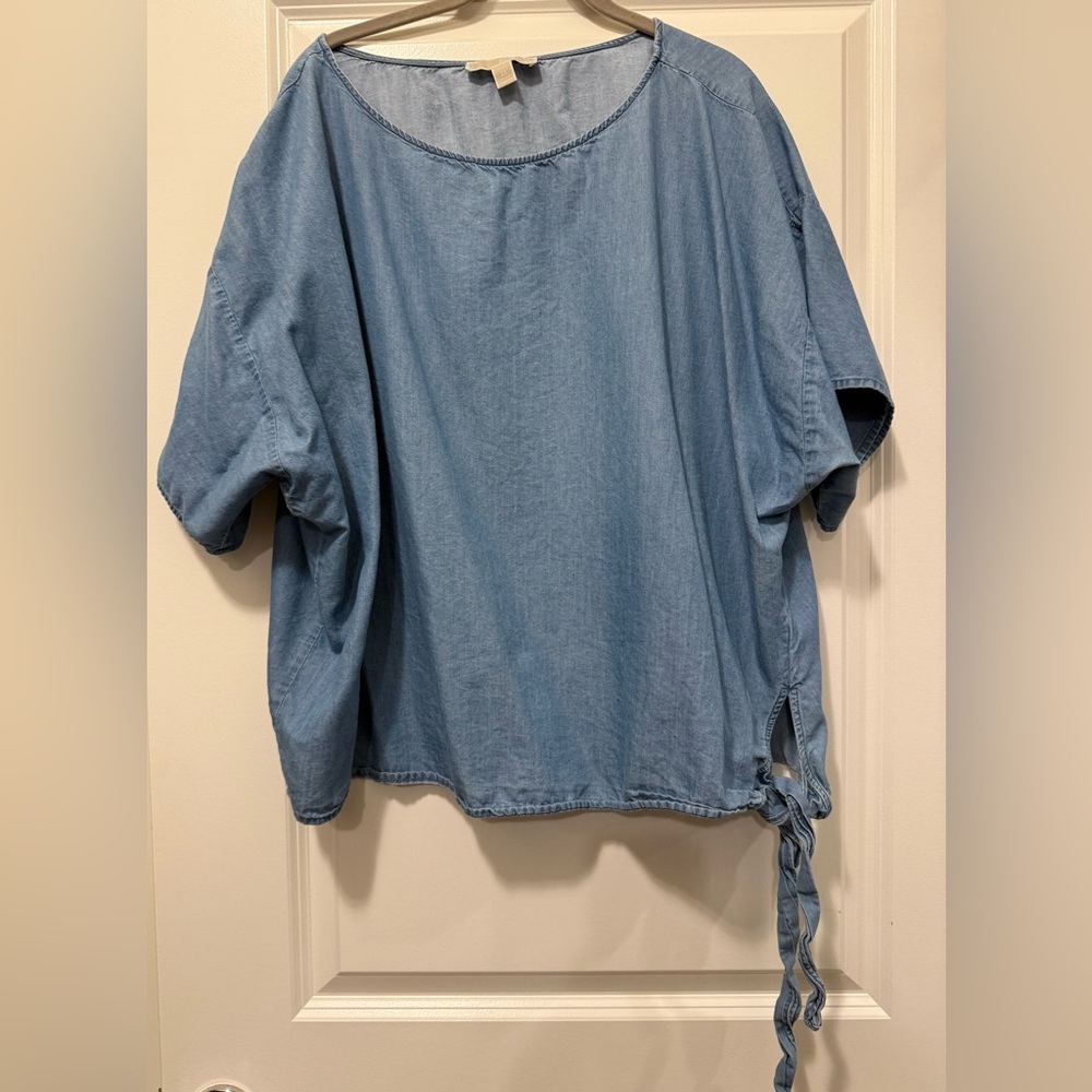 Michael Kors Blue Denim Top with Side Tie